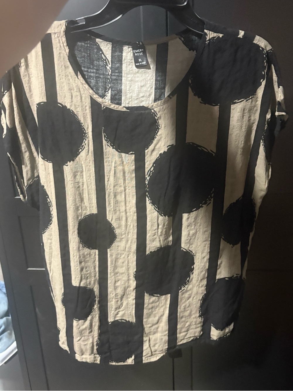 Emery Rose Black & Cream Polka Dot Striped Top